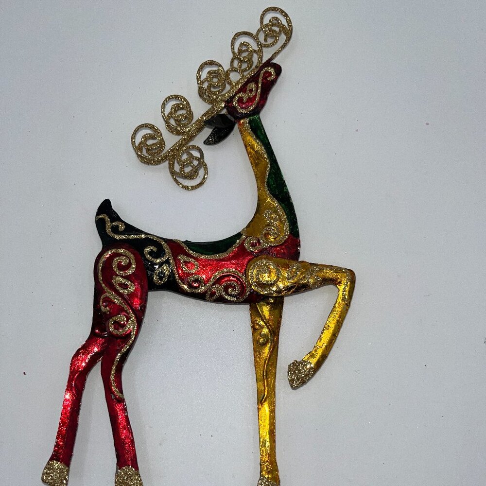 Vintage Pier One Pier 1 Metal Glitter Reindeer Decor Ornament About 7 inches ish - Picture 2 of 10